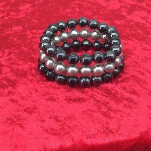 Gray and Silver 3 Tier Pearl Bracelet